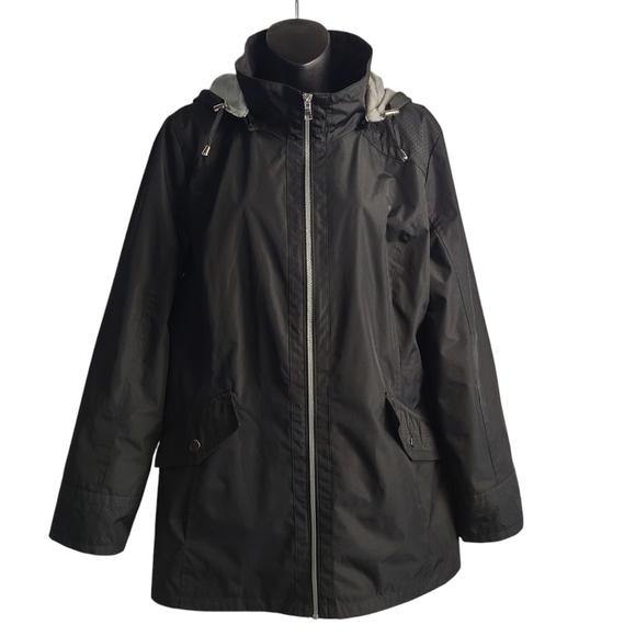 INTL d.e.t.a.i.l.s Women's Black Zip Front Hooded Lined Coat Jacket Size XL - Picture 1 of 10